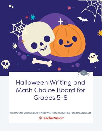Halloween Writing and Math Choice Board for Grades 5-8