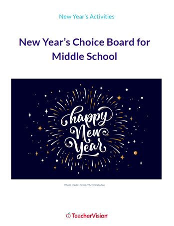 New Year's Eve Choice Board for Middle School