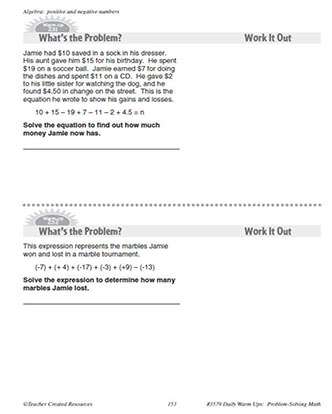 Algebra Daily Math Warm-Ups and Answe Key Grade 4-6