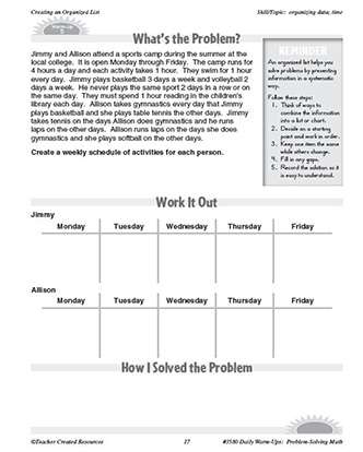 Creating an Organized List Daily Math Warm-Ups and Answer Key Grade 5-7 