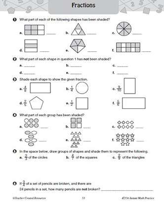 Fractions Practice Worksheet Packet and Answer Key Grade 5-7 Math