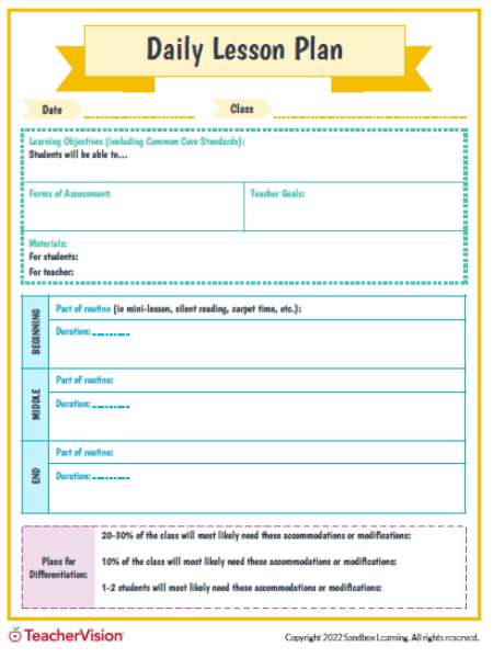 Daily Lesson Plan Template