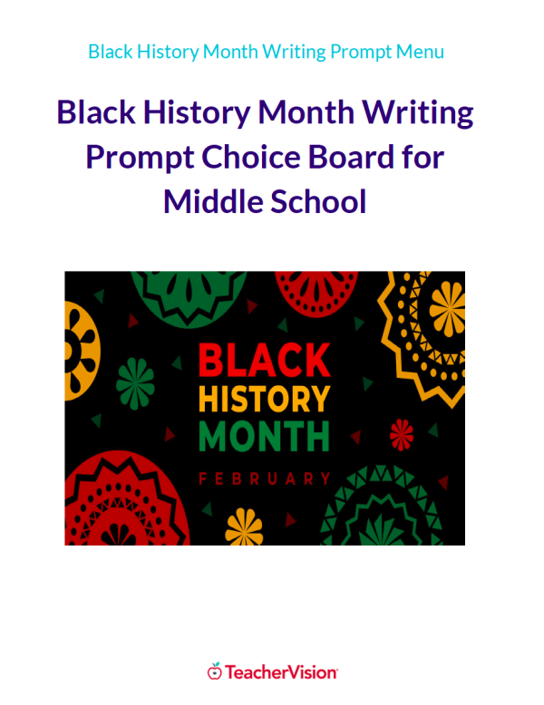 Black History Month Writing Prompt Choice Board for Middle School