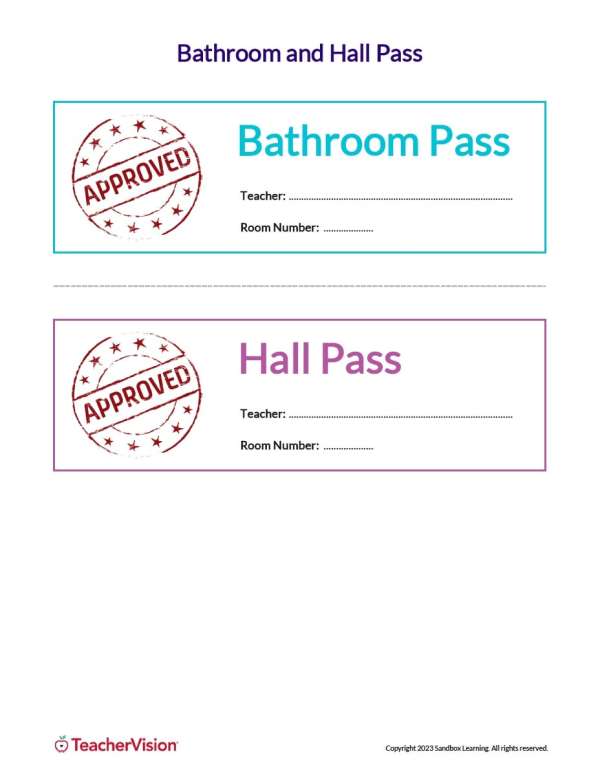 Bathroom and hall Passes