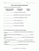 Rain Forest Products Worksheet