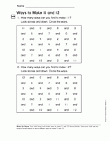 Ways to Make 11 and 12 (Gr. 1)