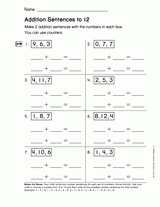 Addition Sentences to 12 (Gr. 1)