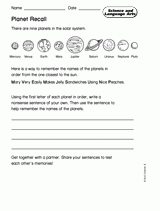 Science and Language Arts: Planet Recall