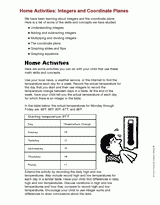 Home Activities: Integers and Coordinate Planes