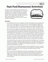 Fast Food Restaurant Activities