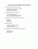 Harry Potter and the Goblet of Fire: Book Quiz