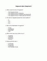 Hogwarts Quiz Printable (Beginner)