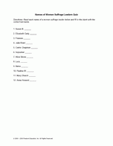Names of Women Suffrage Leaders Quiz