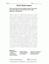 Winter Olympic Sports Word Search (Difficult)