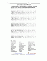 Great Canadian Rivers Word Search