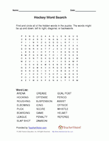 Hockey Word Search