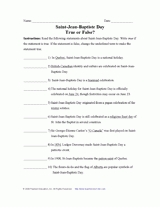 Saint-Jean-Baptiste Day True/False Activity