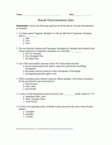 Racial Discrimination Quiz Worksheet - TeacherVision