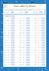 Times Tables for Division: Dividing by 2, 3, 4, 5, 6 & 10 (Grade 4)