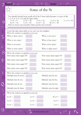 Multiplication Facts: Some of the 9s