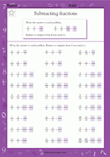 Subtracting & Simplifying Fractions I (Grade 5)