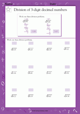 Division of 3-Digit Decimal Numbers by 5, 6, 7, 8 & 9