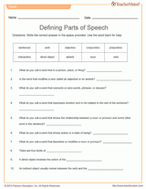 Defining Parts of Speech Quiz