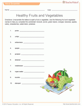 Healthy Vegetables and Fruits Word Scramble