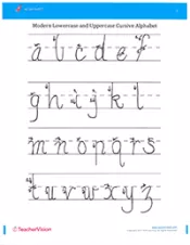modern cursive lowercase alphabet teachervision