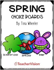 Easter, Earth Day, St. Patrick's Day activities choice board for 3-5