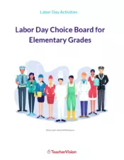 Labor Day Choice Board for Elementary Grades