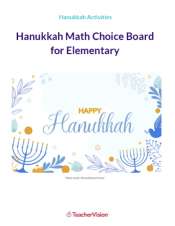 Hanukkah Math Choice Board for Elementary Grades