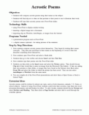 Acrostic Poems Computer Printable 4th 8th Grade Teachervision