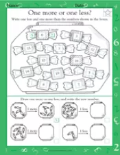 One More or One Less? Worksheet (Grade 1) - TeacherVision