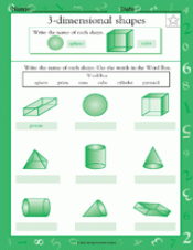 Naming 3 Dimensional Shapes I Worksheet Grade 1 Teachervision