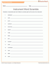 Instrument Word Scramble | Music Printable (Grades 2-5) - TeacherVision