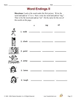 Word Endings II Printable (1st Grade) - TeacherVision