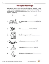 Multiple Meanings Printable (2nd Grade) - TeacherVision
