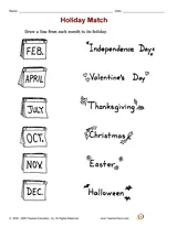Holiday Match Printable (K - 1st Grade) - TeacherVision